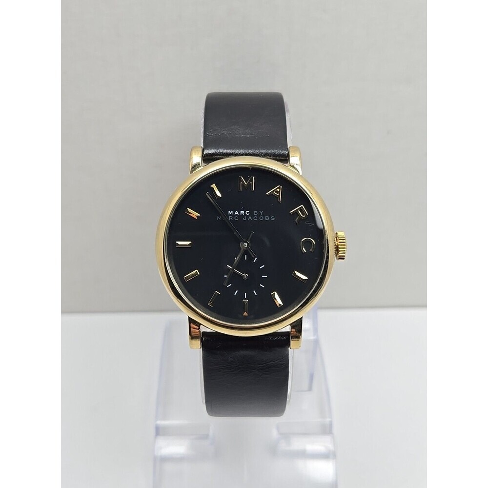 Womens Marc Jacobs Baker Watch Gold Tone Black Dial New Battery Dress Work Gift - Picture 1 of 13